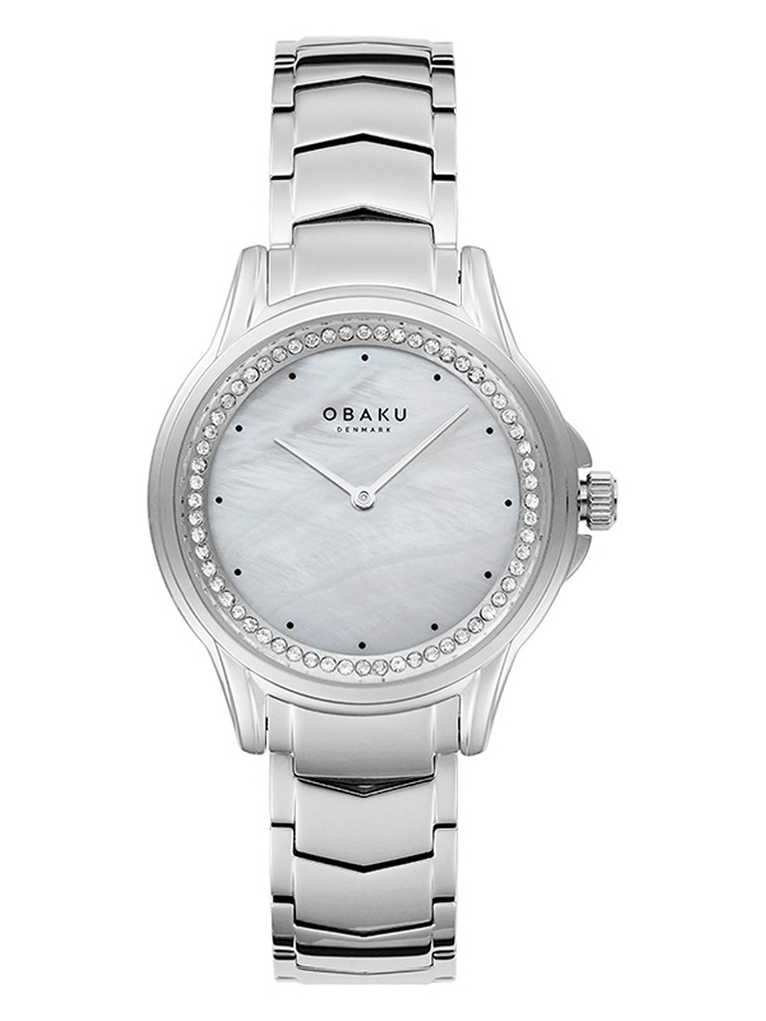 Obaku Women Grey Brass Embellished Dial & Silver Toned Bracelet Style Strap Analogue Watch