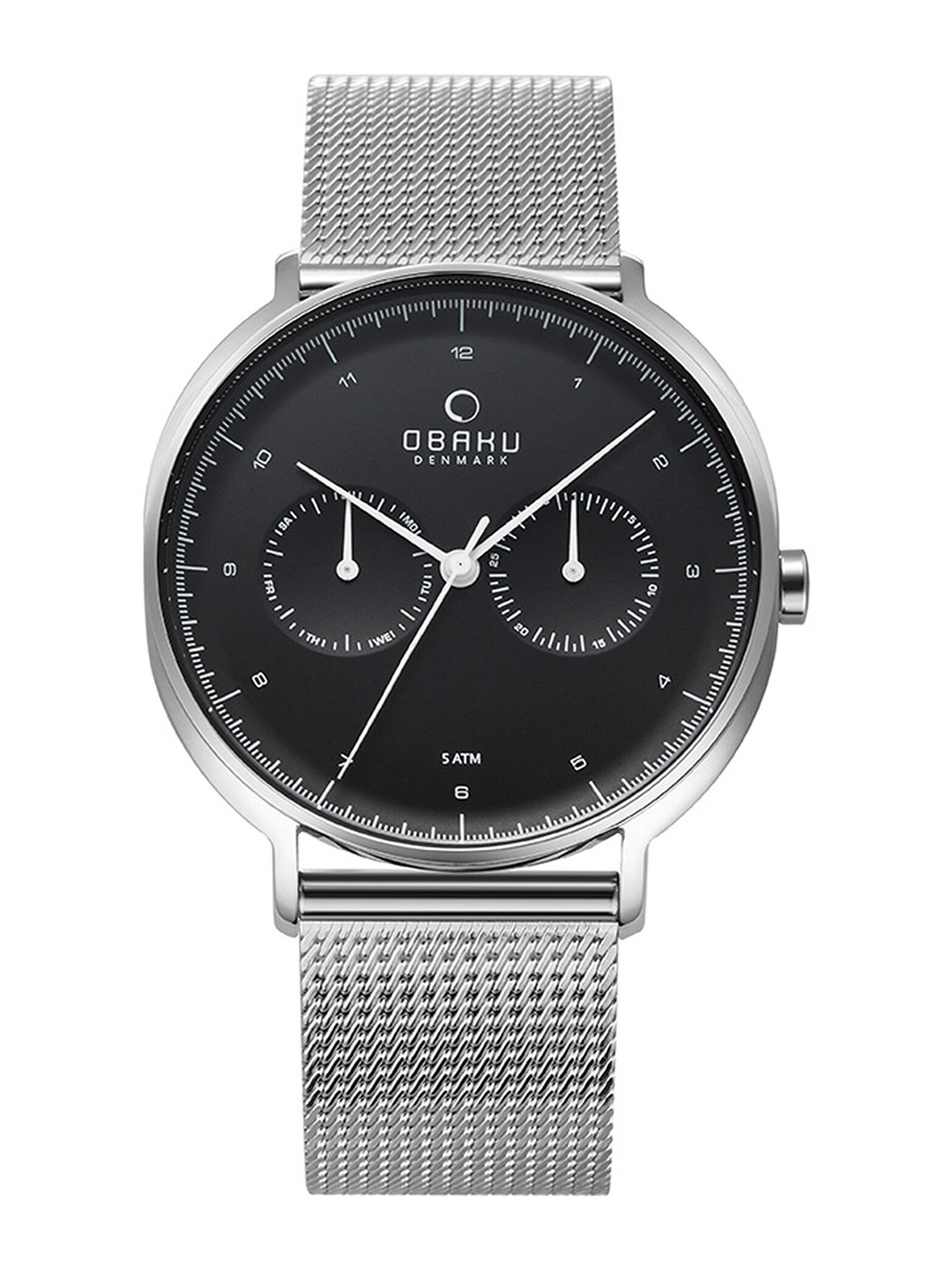 Obaku Men Black Brass Dial & Silver Toned Strap Analogue Multi Function Watch V193GMCBMC