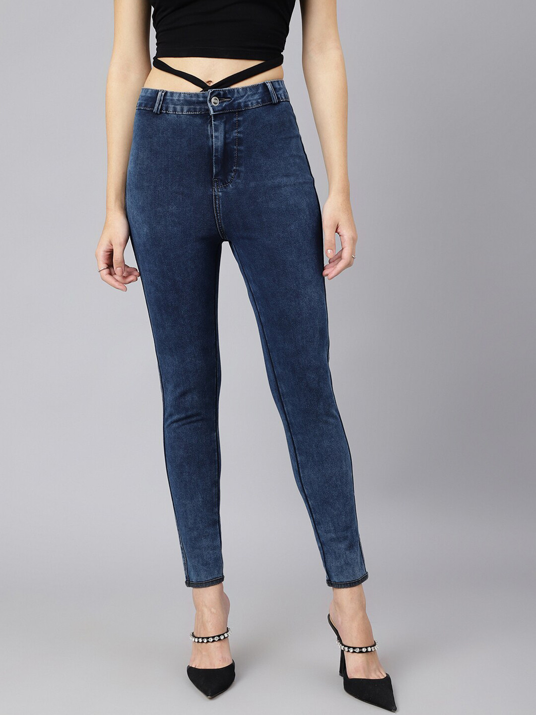 Code 61 Women Blue Skinny Fit High-Rise Acid Wash Stretchable Jeans