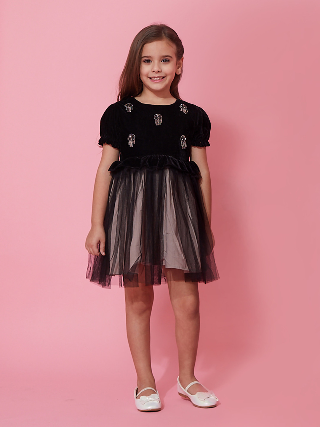 Cherry Crumble Girls Black Embellished Sea Queen Dress