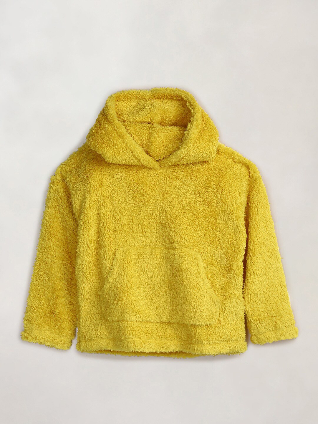Cherry Crumble Kids Yellow Solid Hooded Shaggy Sweatshirt