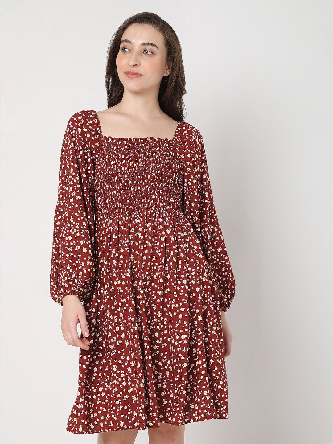 Vero Moda Maroon Floral Maxi A-Line Dress