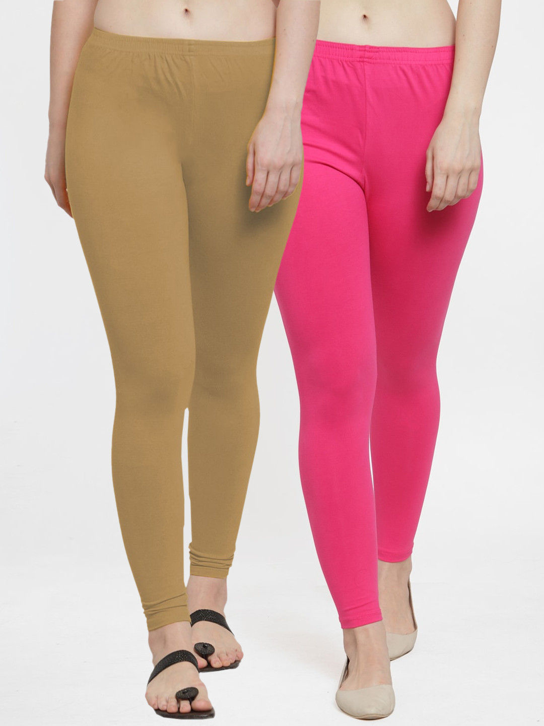 Jinfo Women  Pack Of 2 Pink & Dark Skin Solid Ankle-Length Leggings