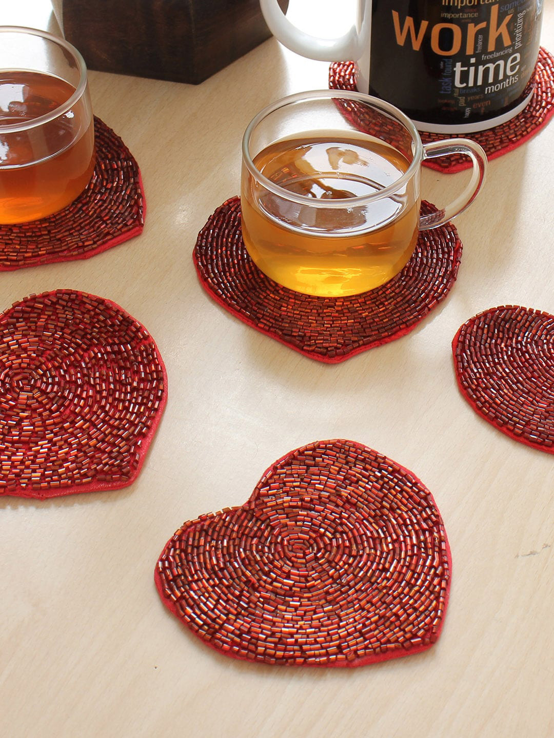 Jamio Firati Set Of 6 Red Heart-Shaped Coasters