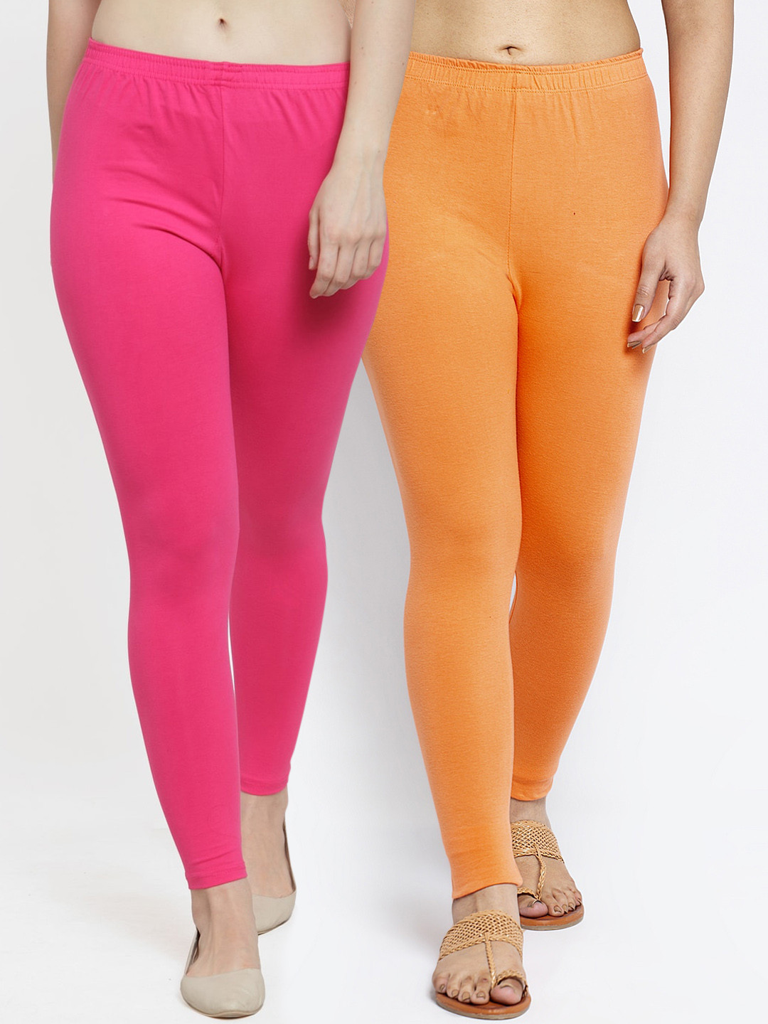 GRACIT  Women Pack Of 2 Solid Pink & Gajri Ankle-Length Leggings