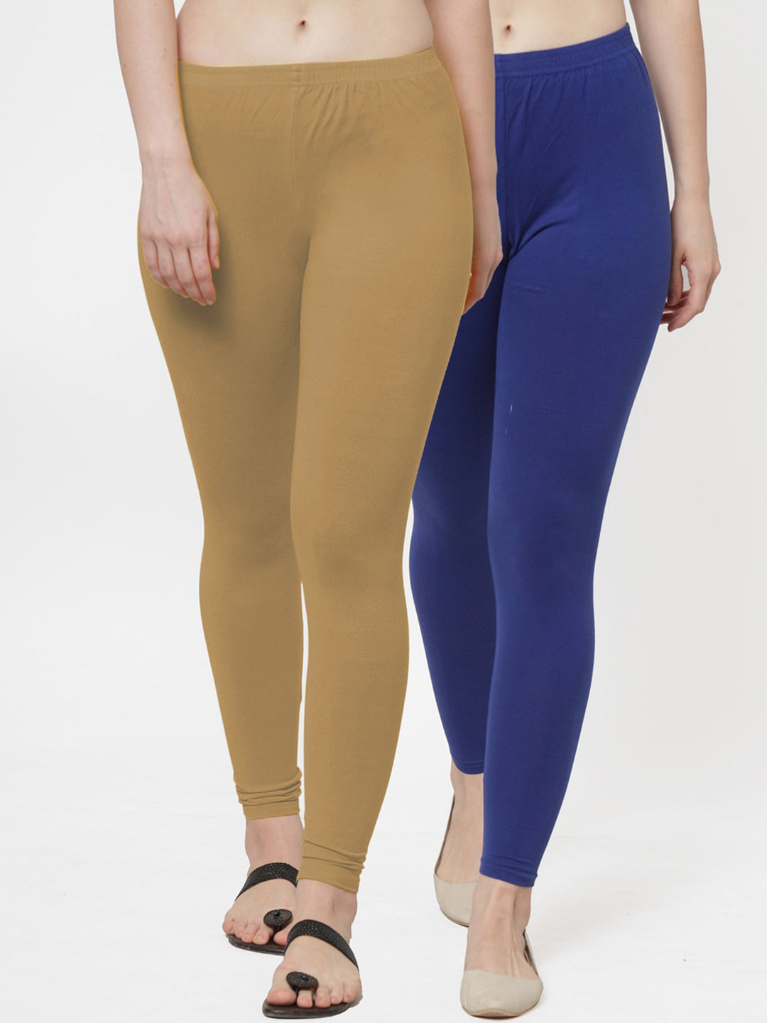 GRACIT Women Set of 2 Blue Dark & Skin Solid Ankle-Length Leggings