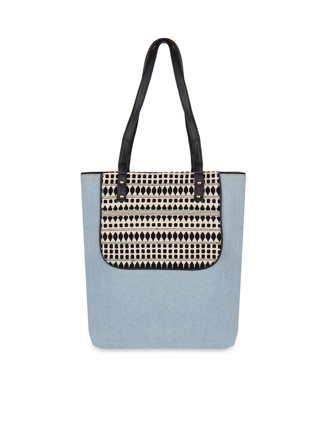 Kanvas Katha Blue Geometric Denim Tote Bag