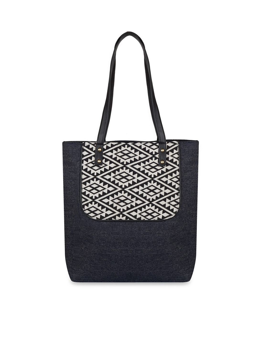 Kanvas Katha Blue Denim Printed Shopper Tote Bag
