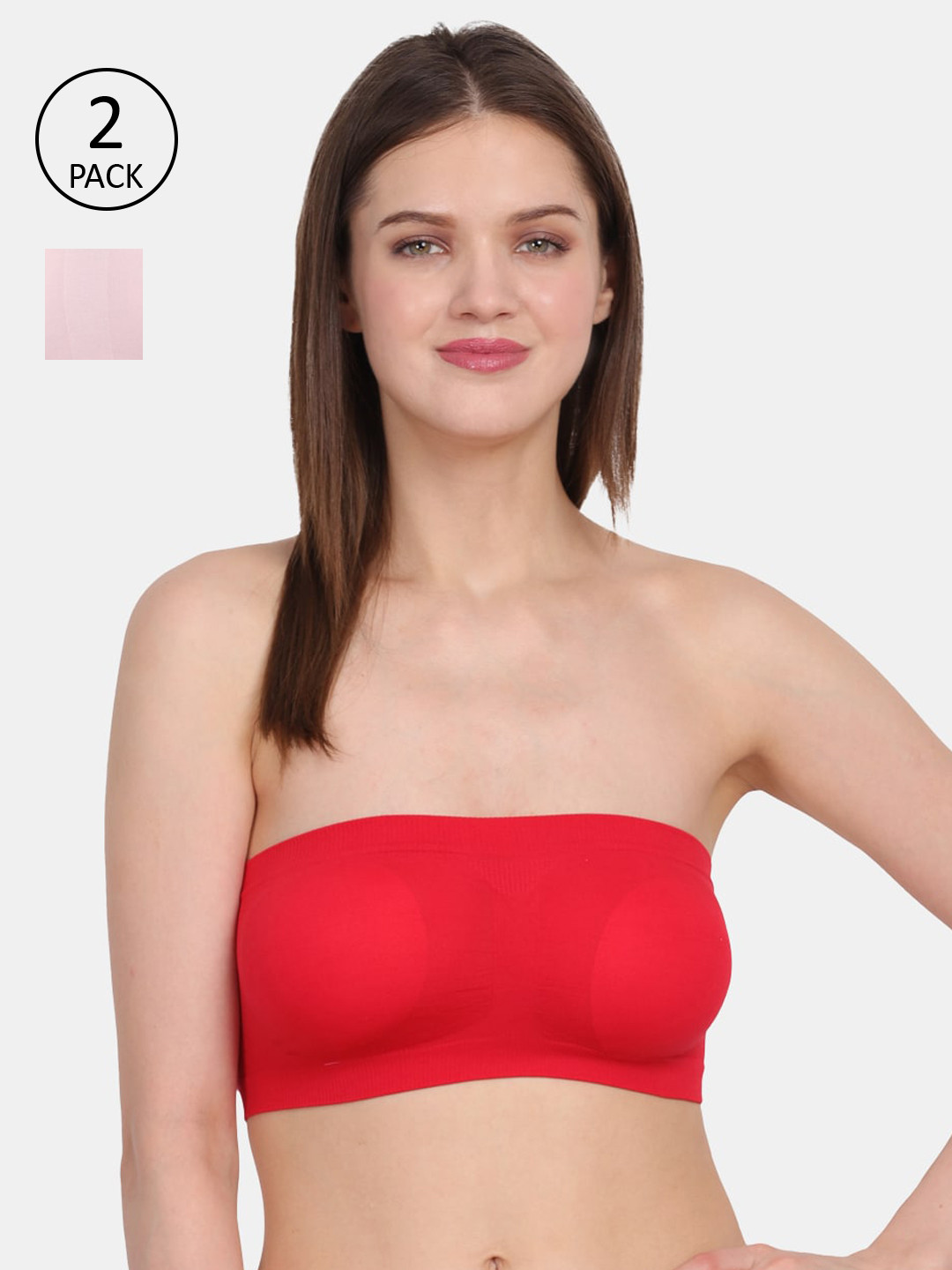 Amour Secret Red & Pink Non-Padded Bandeau Bra Pack of 2