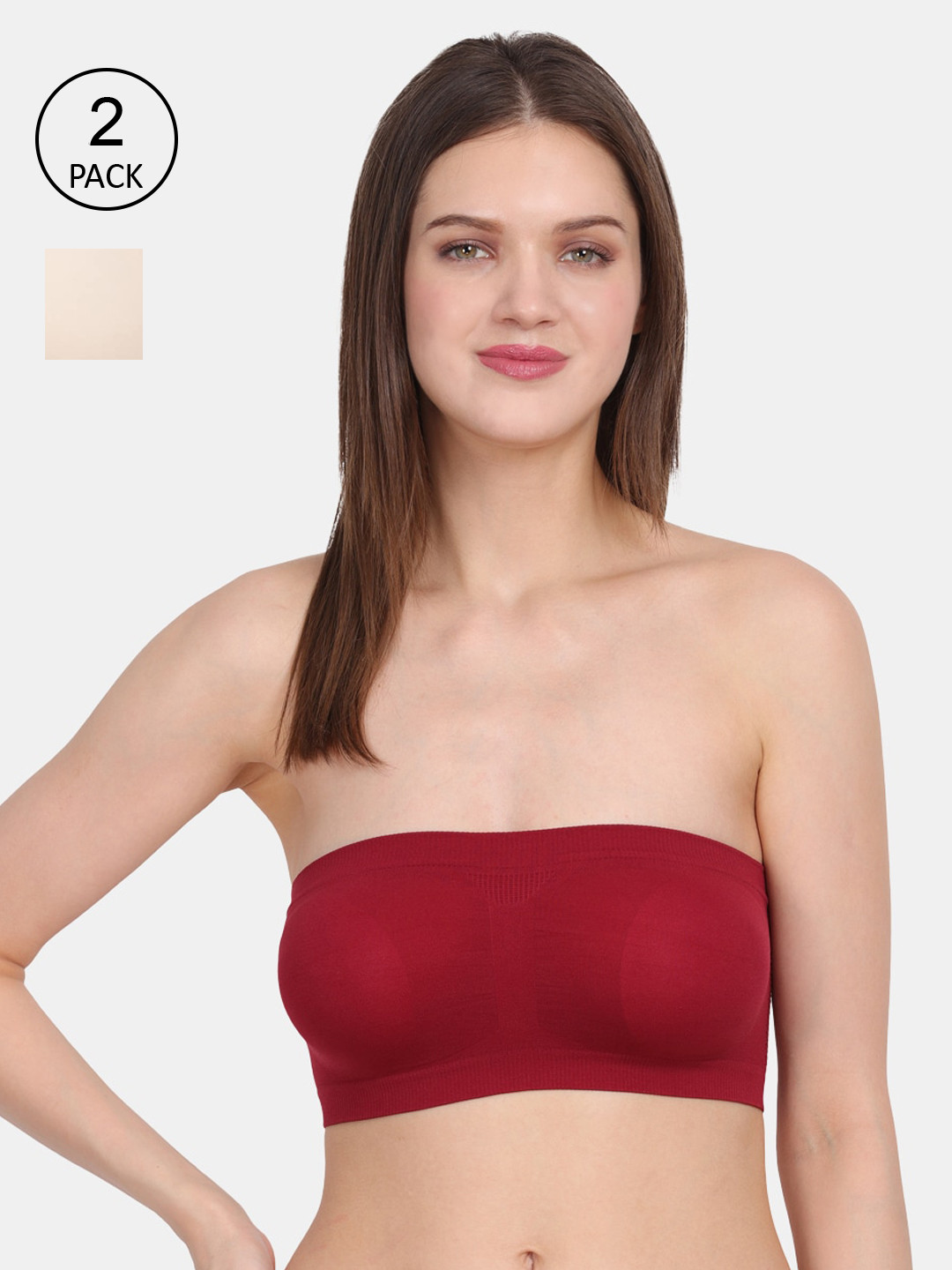 Amour Secret Maroon & Nude-Coloured Non-Padded Bandeau Bra Pack of 2