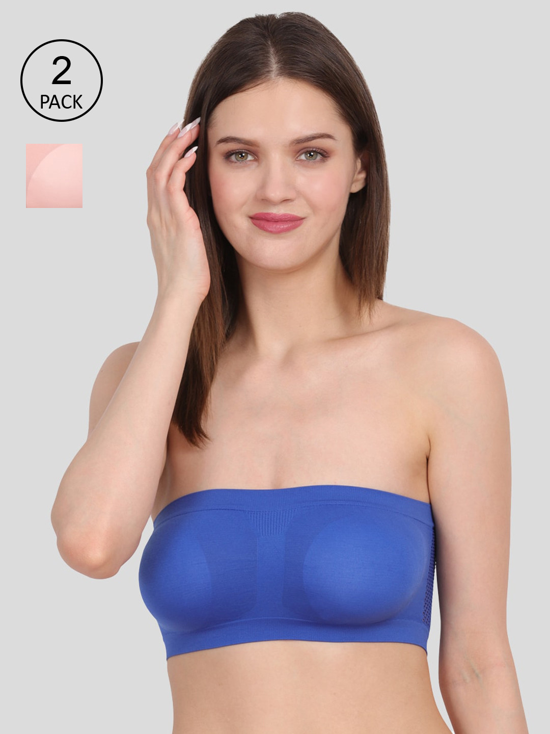 Amour Secret Blue & Peach Women's Non-Padded Tube/Bandeau Bra Pack of 2
