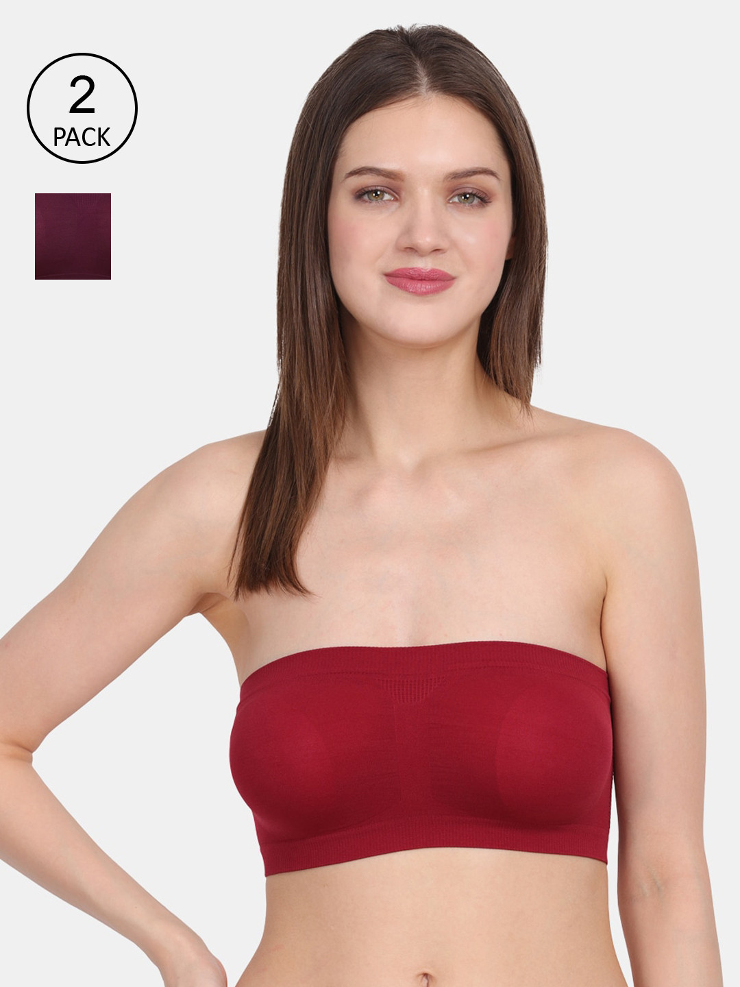 Amour Secret Maroon and Purple Non-Padded Tube/Bandeau Bra Pack of 2