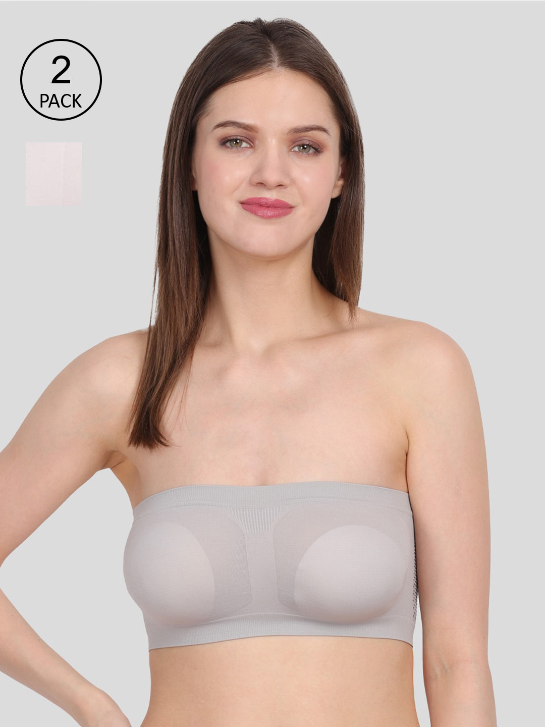 Amour Secret Light Grey & White Non-Padded Tube/Bandeau Bra Pack of 2