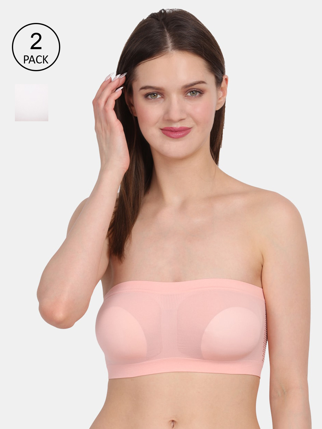 Amour Secret Peach & White Non-Padded Tube/Bandeau Bra Pack of 2