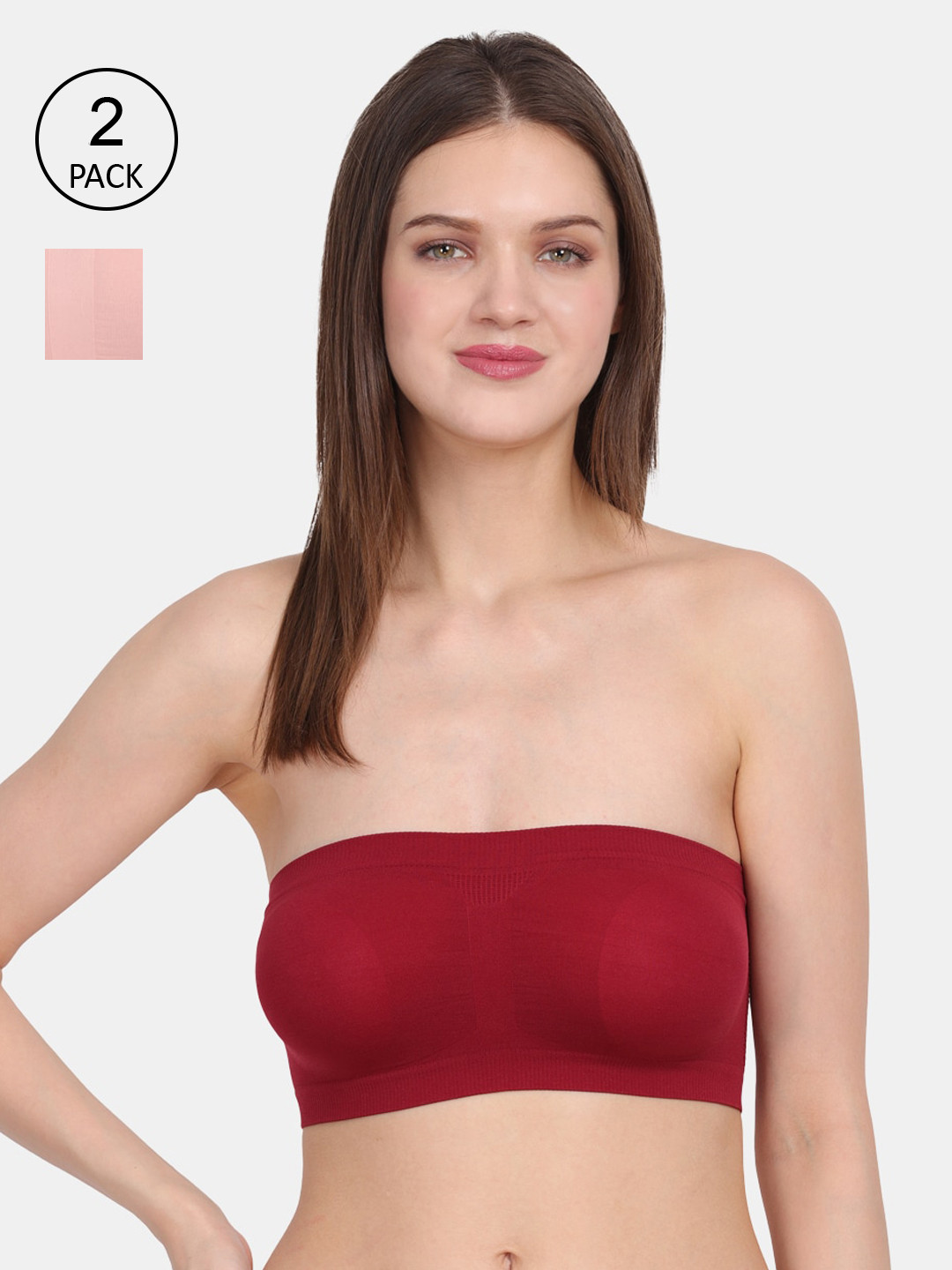 Amour Secret Maroon & Peach-Coloured Bandeau Bra