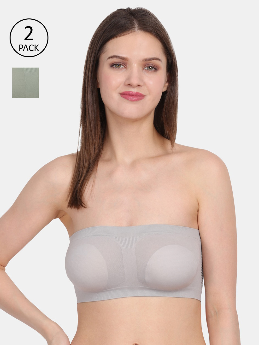 Amour Secret Green & Grey Bandeau Bra  Pack of 2