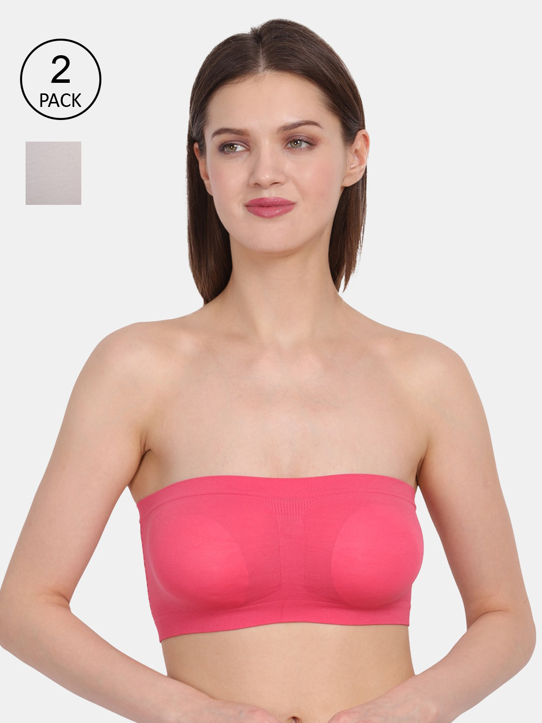 Amour Secret Women's Coral & Grey Pack of 2 Non-Padded Tube/Bandeau Bra