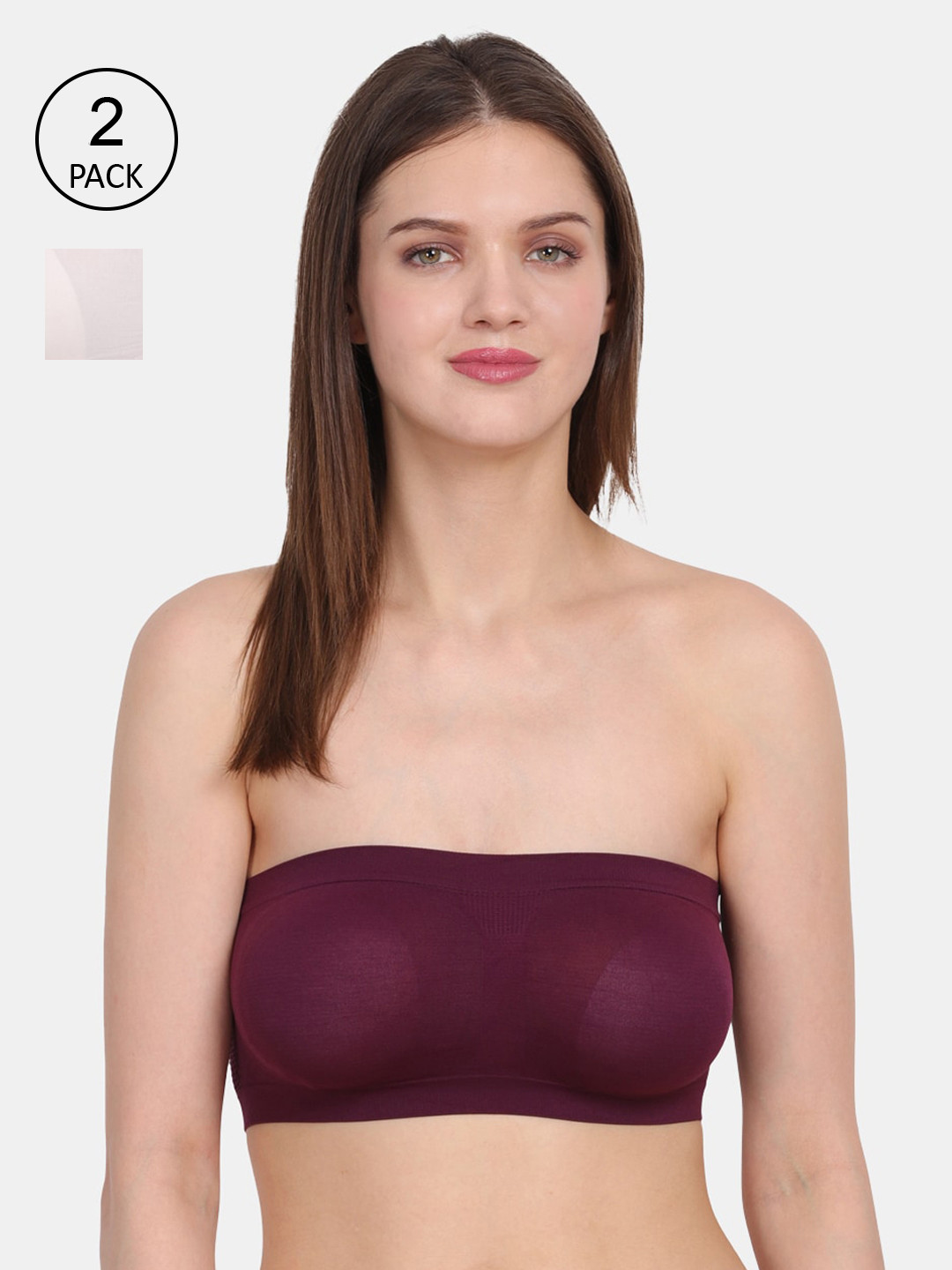 Amour Secret Women's White & Maroon Pack of 2 Non-Padded Tube/Bandeau Bra