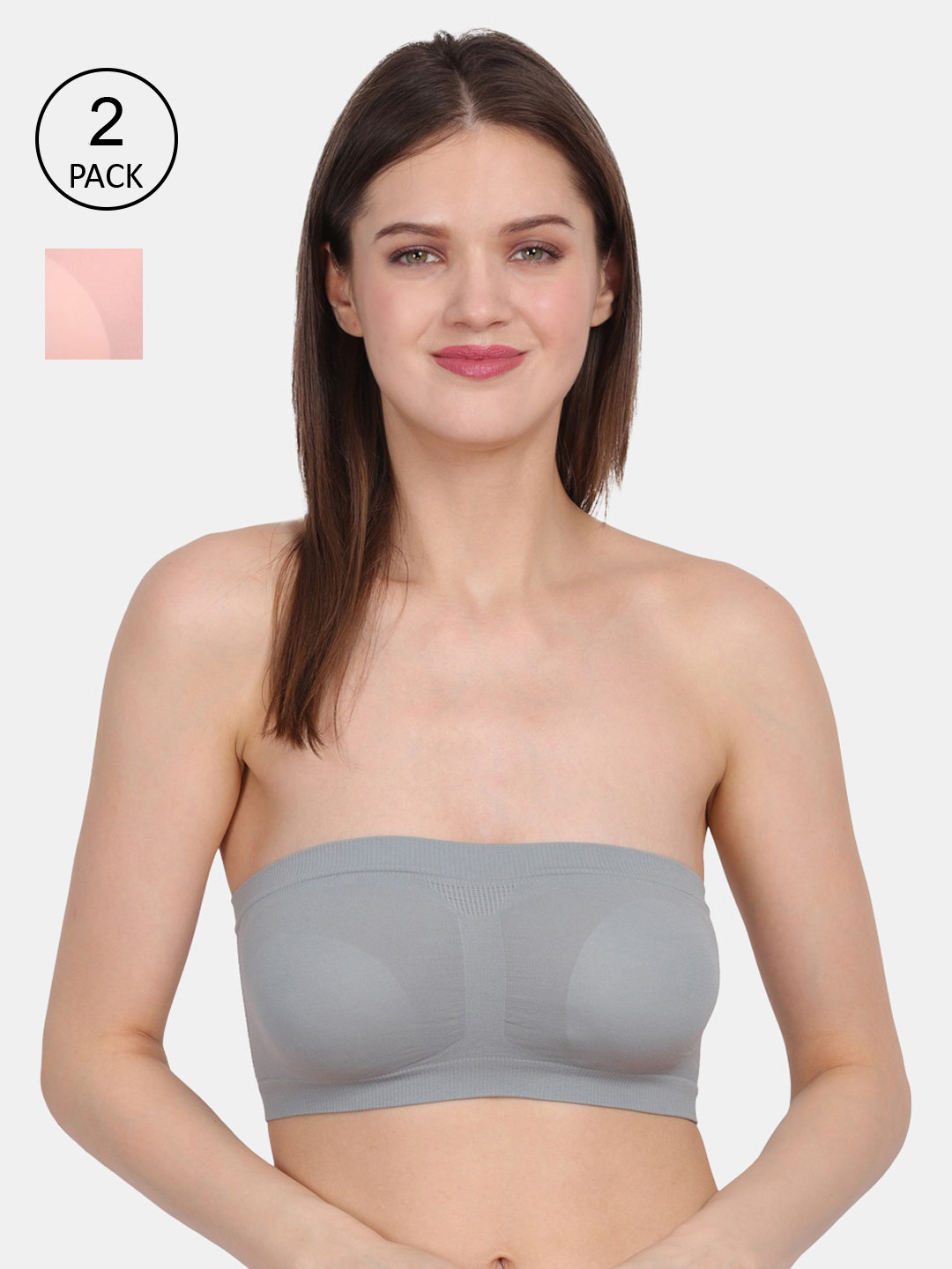 Amour Secret Women's Peach & Grey Pack of 2 Non-Padded Tube/Bandeau Bra