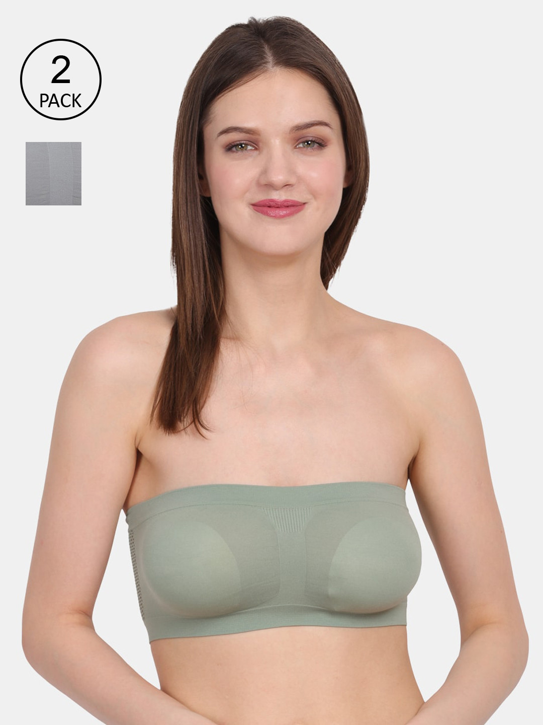 Amour Secret Women's Green & Grey Pack of 2 Non-Padded Tube/Bandeau Bra