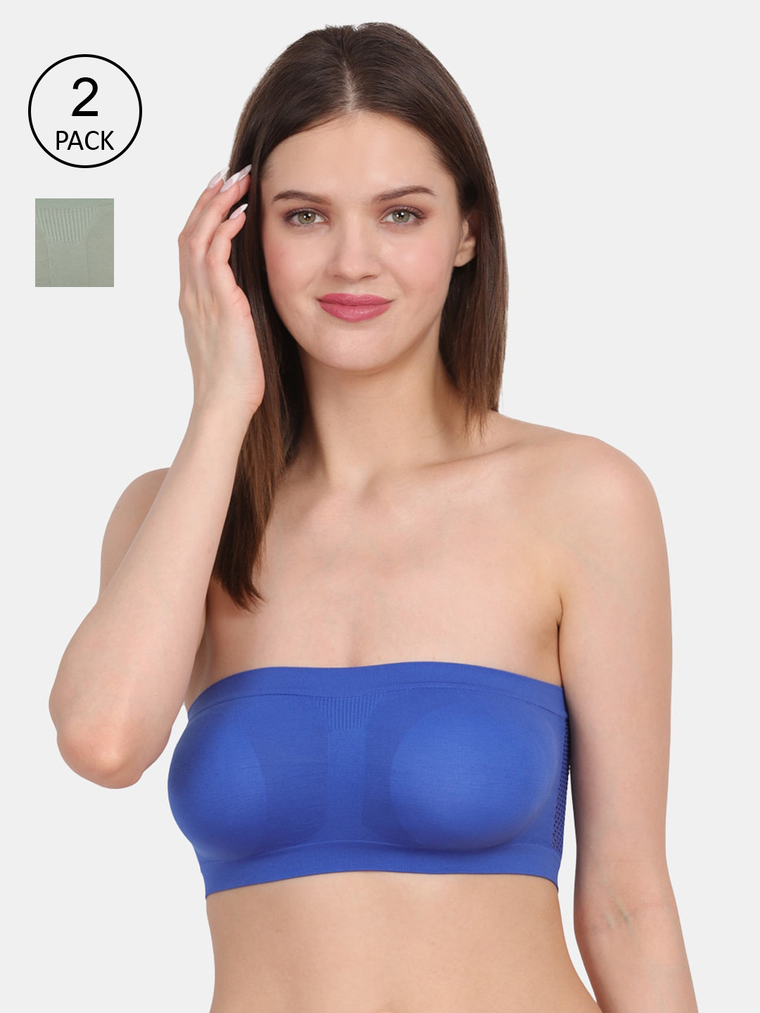 Amour Secret Women's Blue & Green Pack of 2 Non-Padded Tube/Bandeau Bra