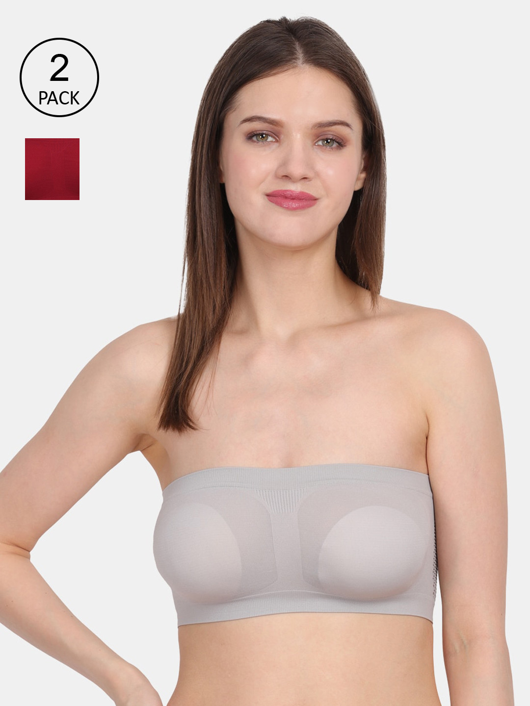 Amour Secret Maroon & Grey Tube/Bandeau Non-padded pack of 2 Bra
