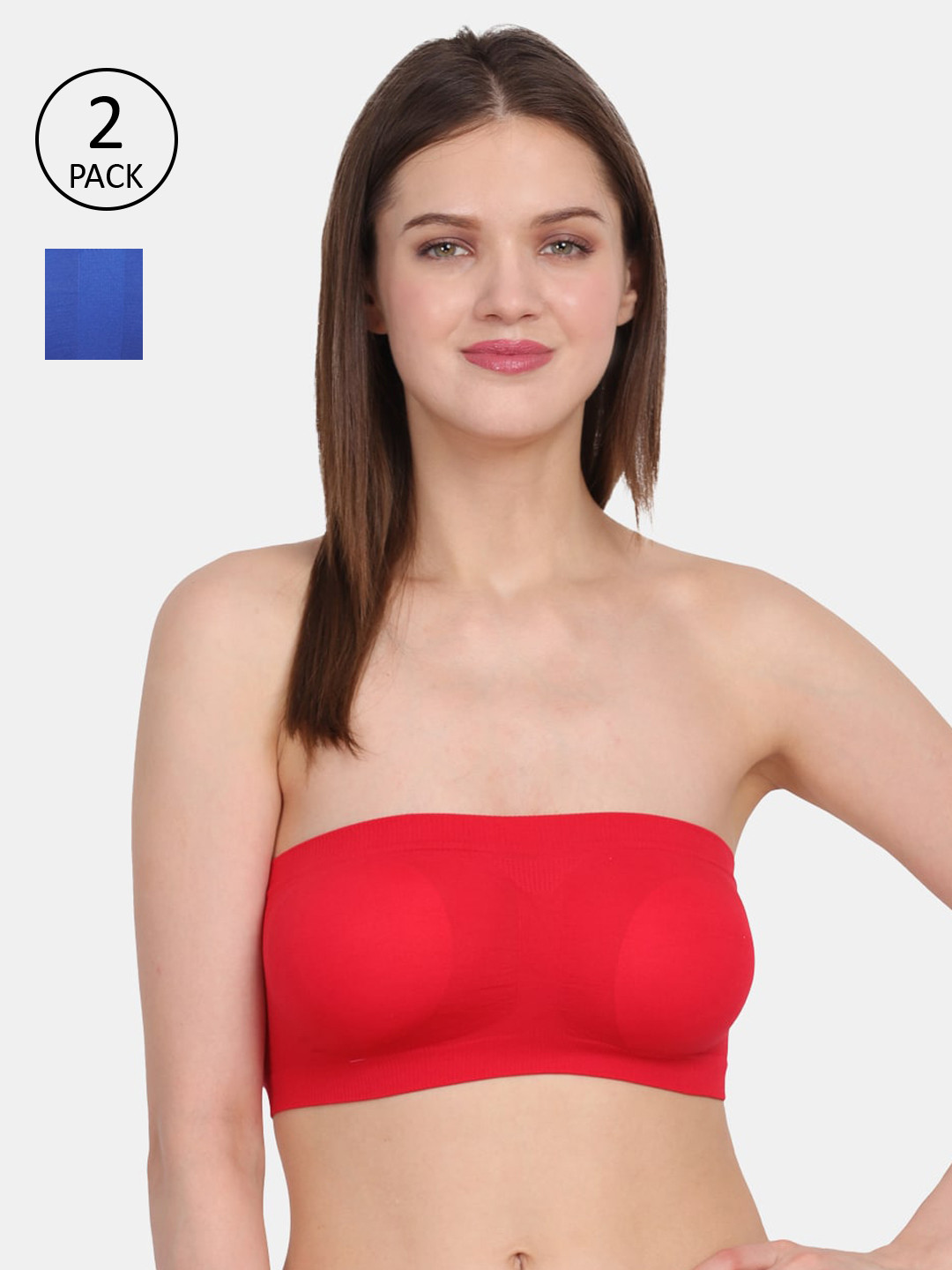 Amour Secret Red & Blue Bandeau Tube/Non-padded Bra pack of 2