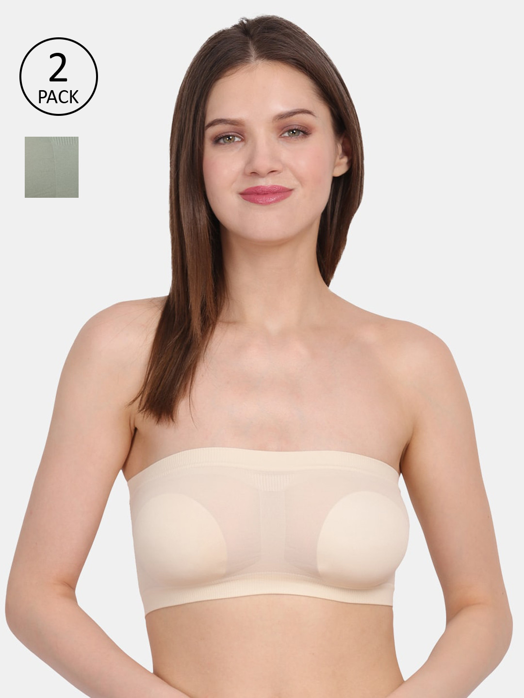 Amour Secret Pack of 2 Nude & Green Non padded & Non Wired Bandeau Bra