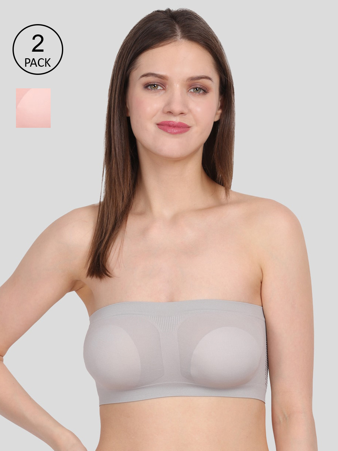 Amour Secret Pack Of 2 Peach & Grey Non Padded & Non Wired Bandeau Bra