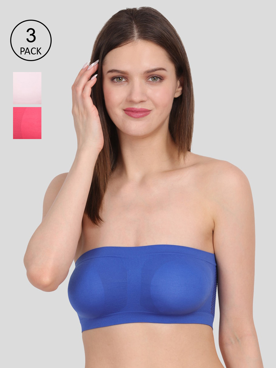 Amour Secret Pack Of 3 Blue & Coral Non Padded & Non wired Bandeau Bra