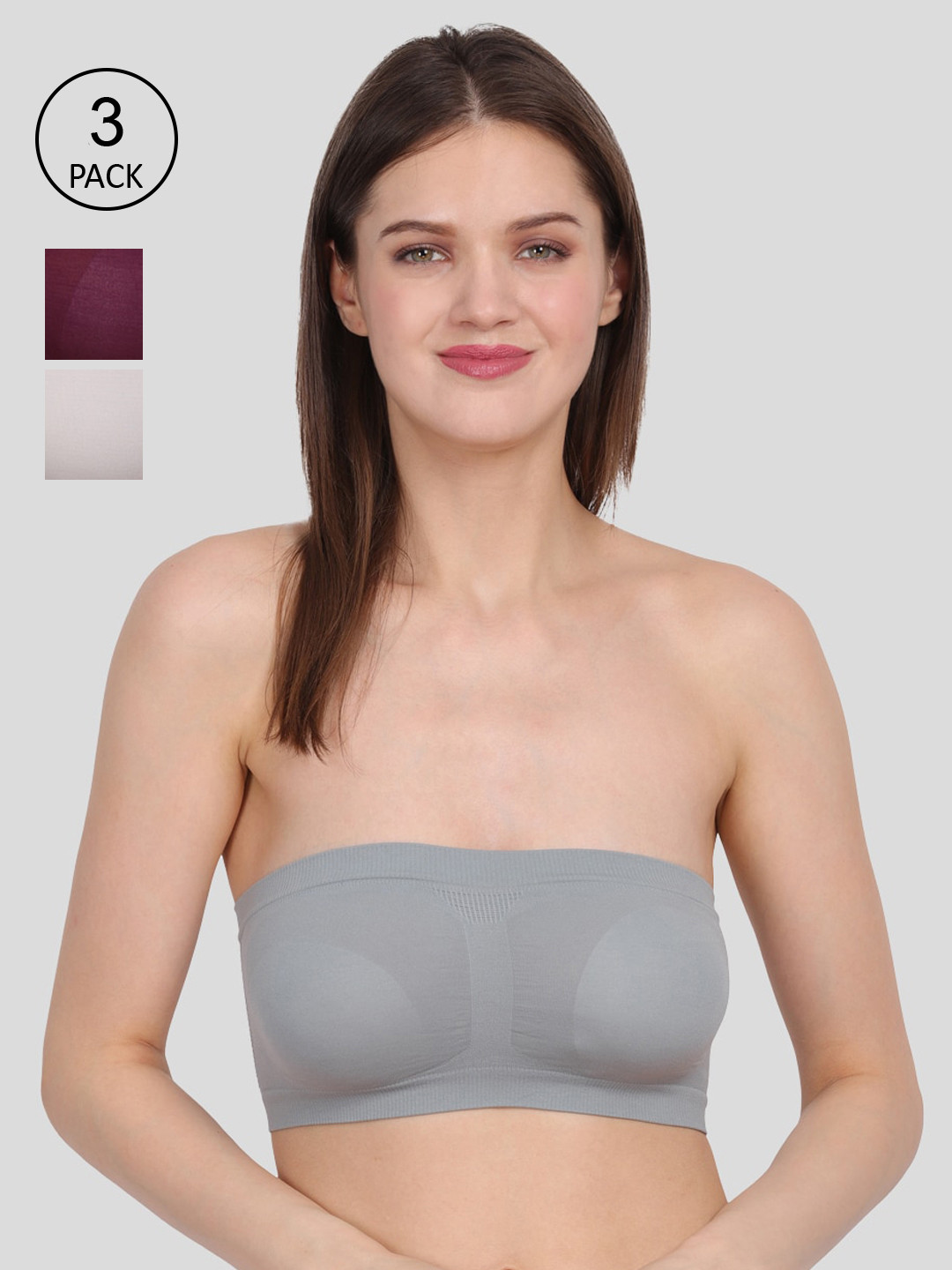 Amour Secret Pack Of 3 Grey & Purple Non Padded & Non Wired Bandeau Bra