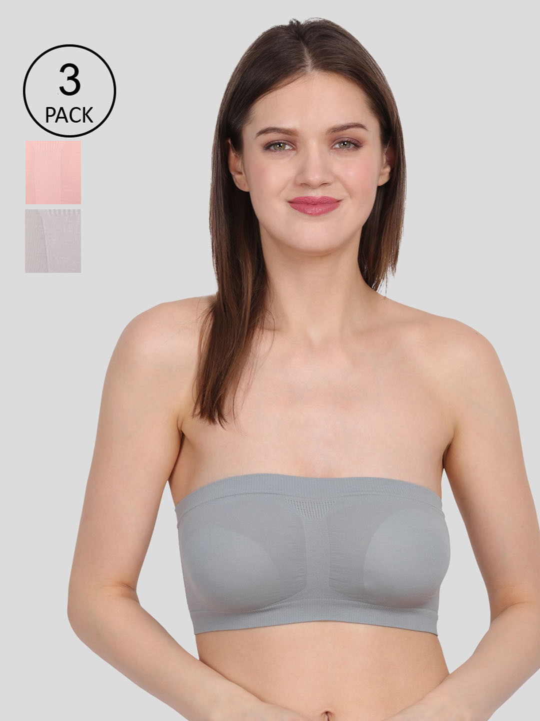 Amour Secret Pack Of 3 Grey & Peach Non Padded & Non Wired Bandeau Bra
