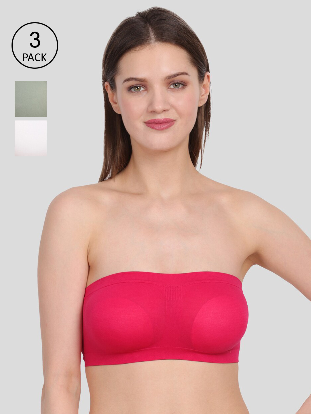 Amour Secret Women's Pack Of 3 Pink & Green Non-Padded Tube/Bandeau Bra