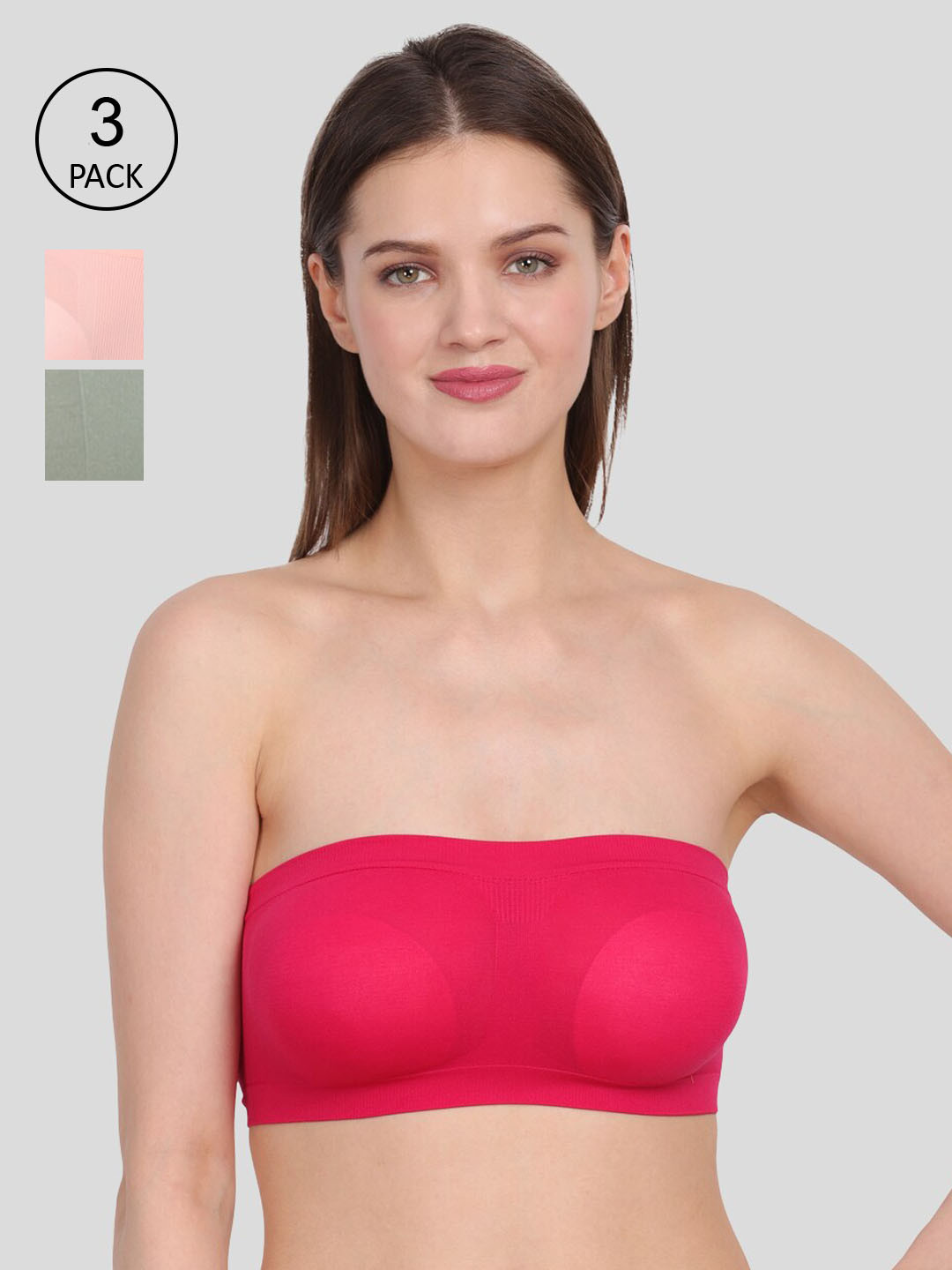 Amour Secret Women's Pack Of 3 Red & Peach Non-Padded Tube/Bandeau Bra