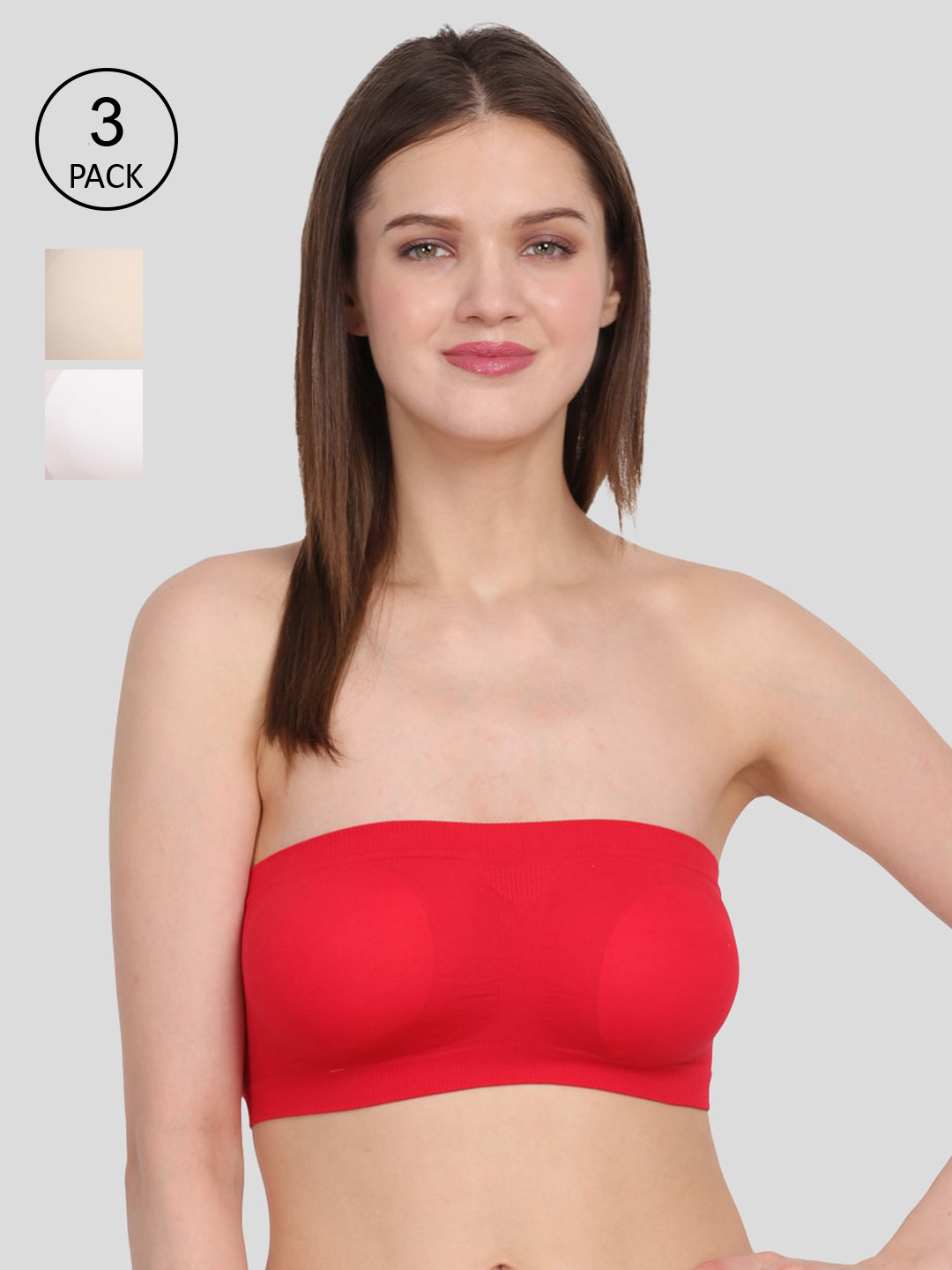 Amour Secret Women's Pack Of 3 Red & White Non-Padded Tube/Bandeau Bra