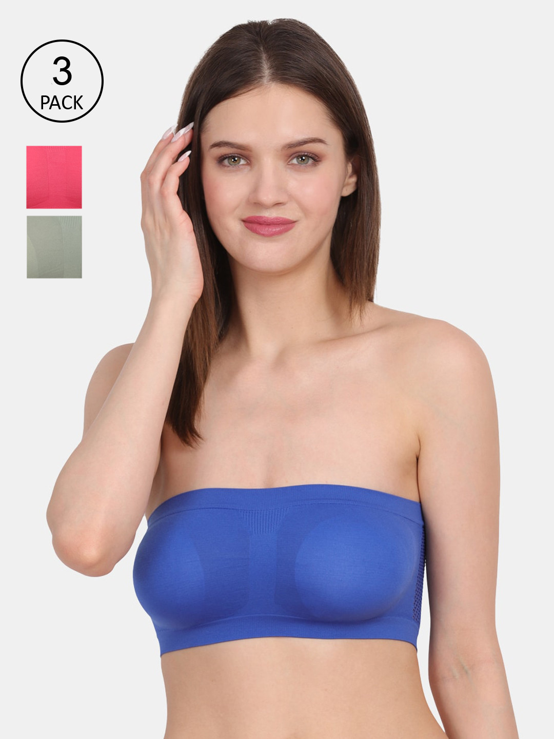 Amour Secret Women's Pack Of 3 Blue & Green Non-Padded Tube/Bandeau Bra