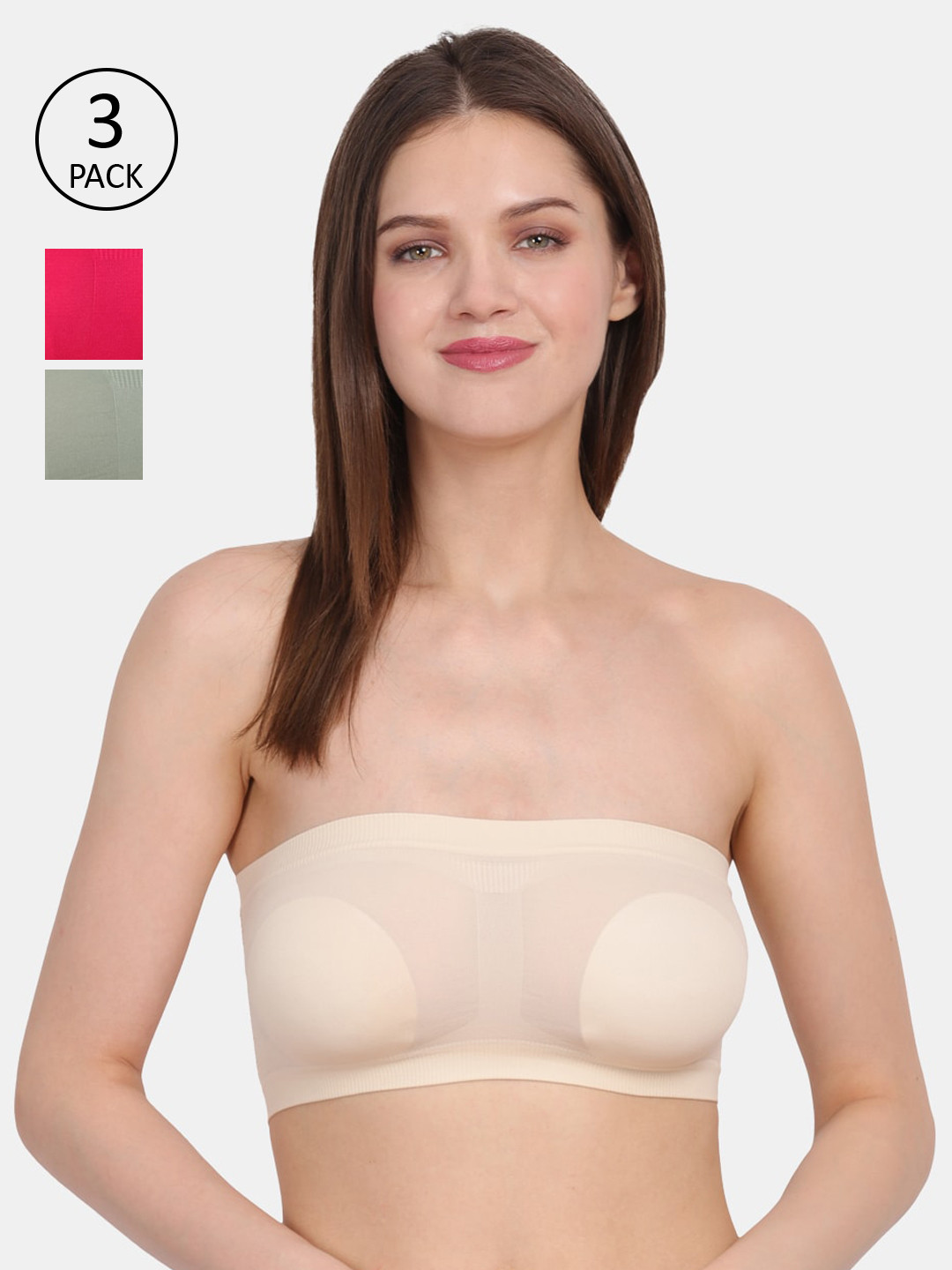 Amour Secret Women's Pack Of 3 Pink & Green Non-Padded Tube/Bandeau Bra