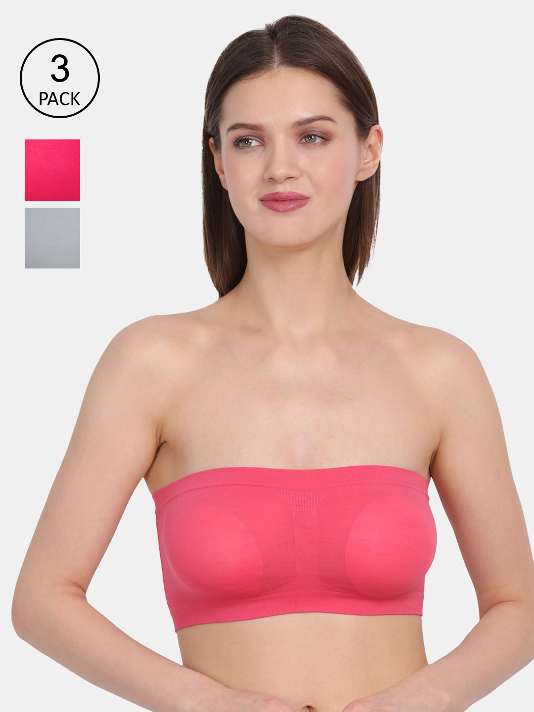 Amour Secret Coral & Pink Pack of 3  Non Padded Non Wired All Day Comfort Tube Bra