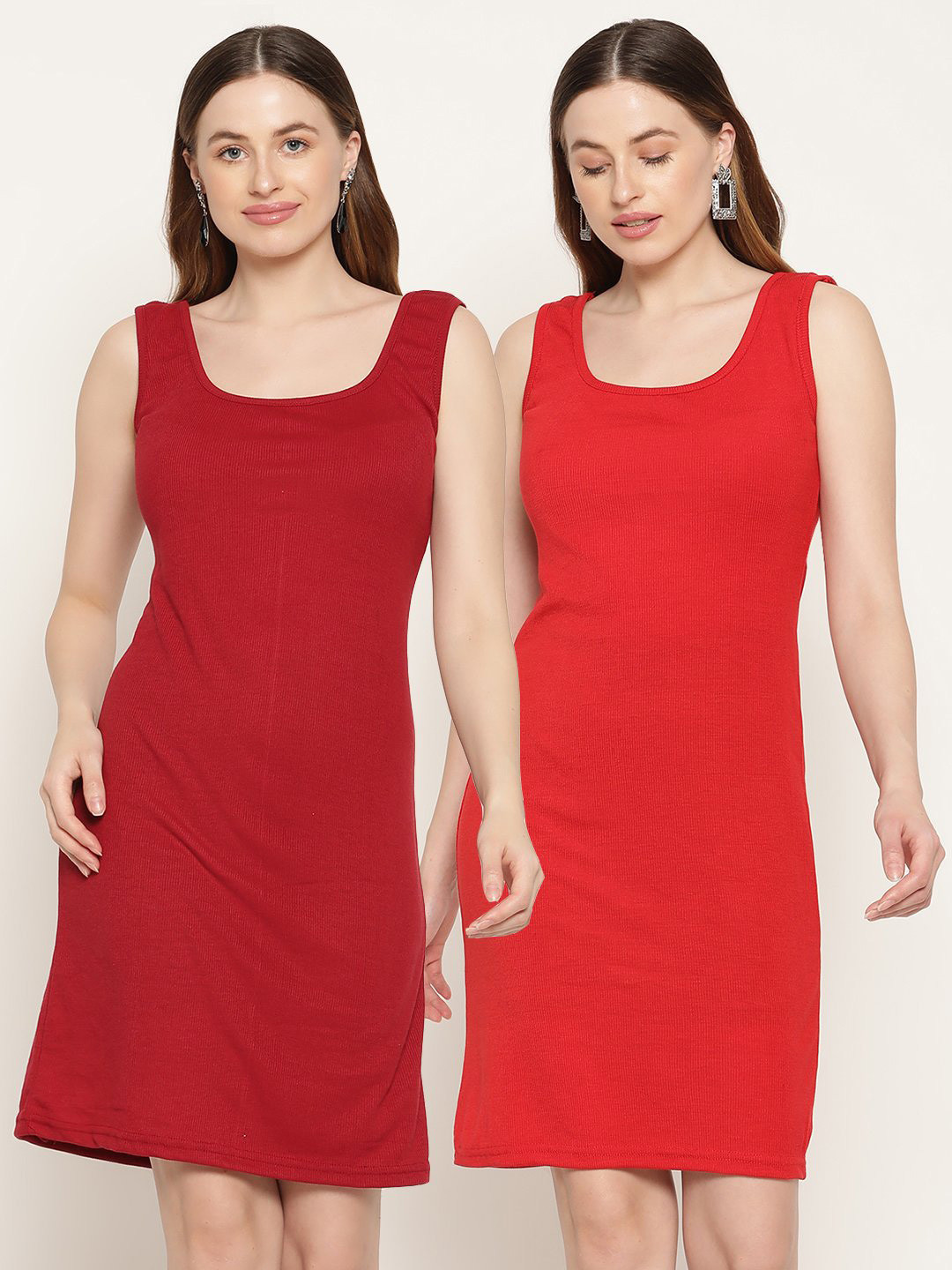 Miaz Lifestyle Maroon & Red Set of 2 Scuba Sheath Dress