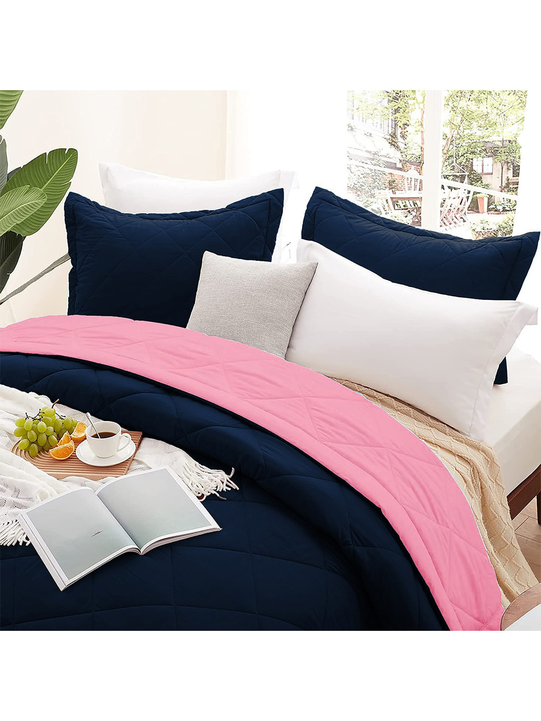 AEROHAVEN Navy Blue & Pink Microfiber AC Room 210 GSM Single Bed Comforter