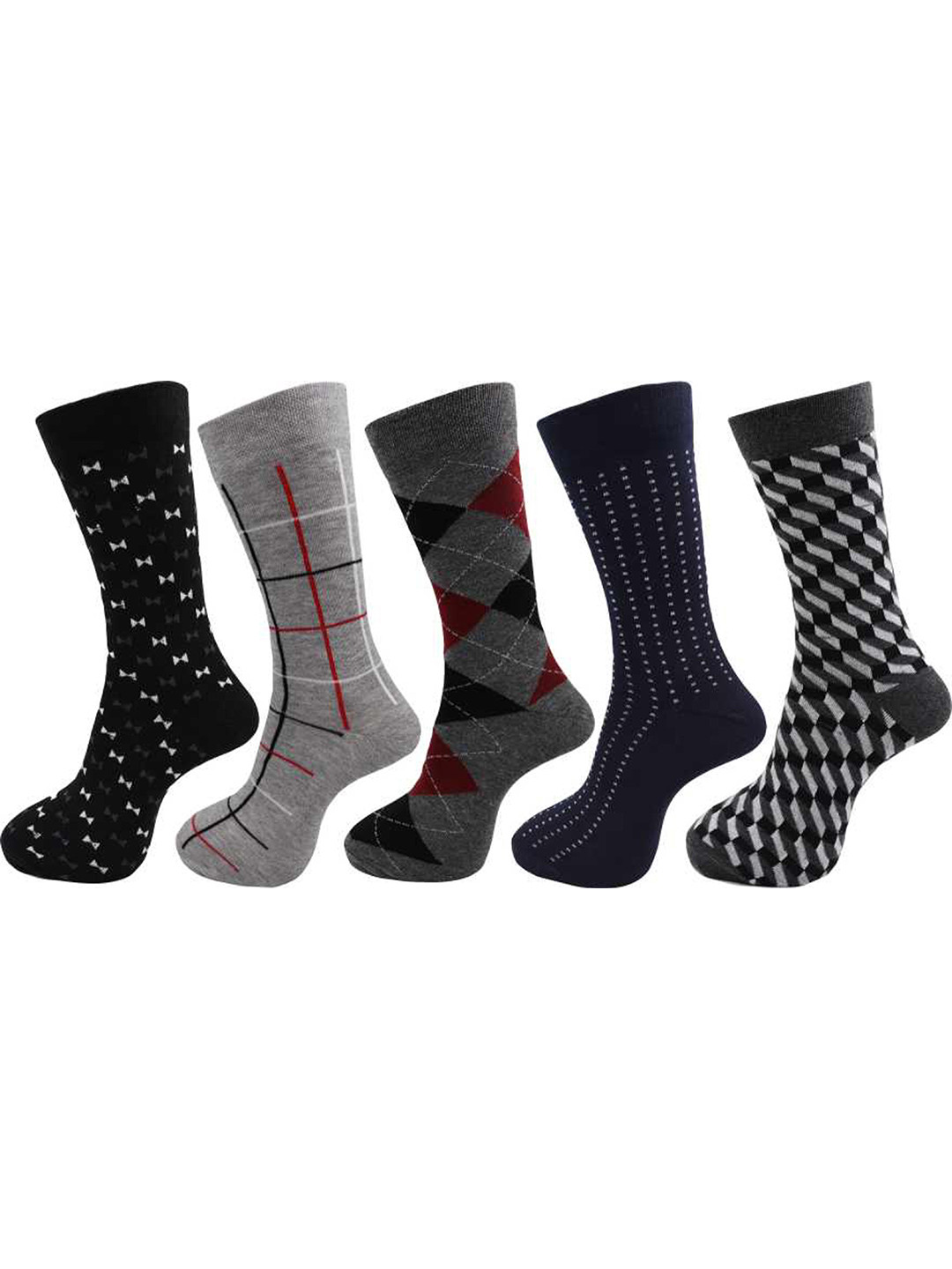 RC. ROYAL CLASS Men Pack Of 5  Multicolored Patterned Cotton Calf-Length Socks