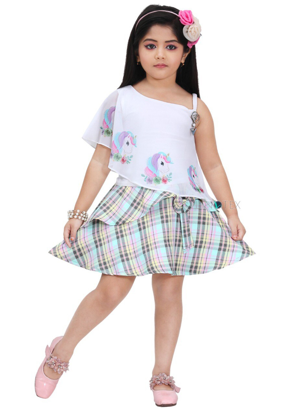 LINOTEX White & Blue Checked Georgette Dress