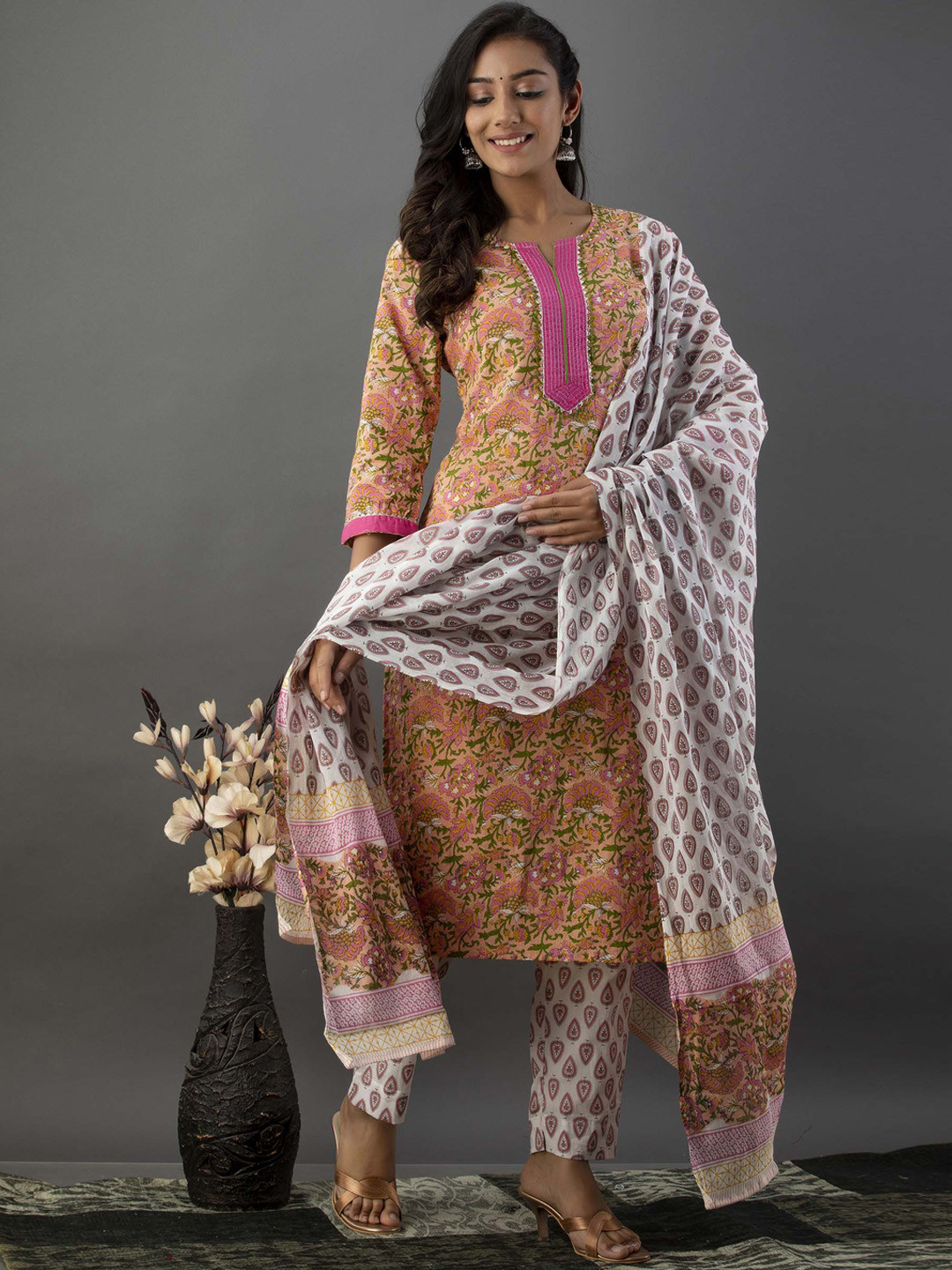 JAIPUR FASHION MODE Women Beige Kurta with Trouser & Dupatta