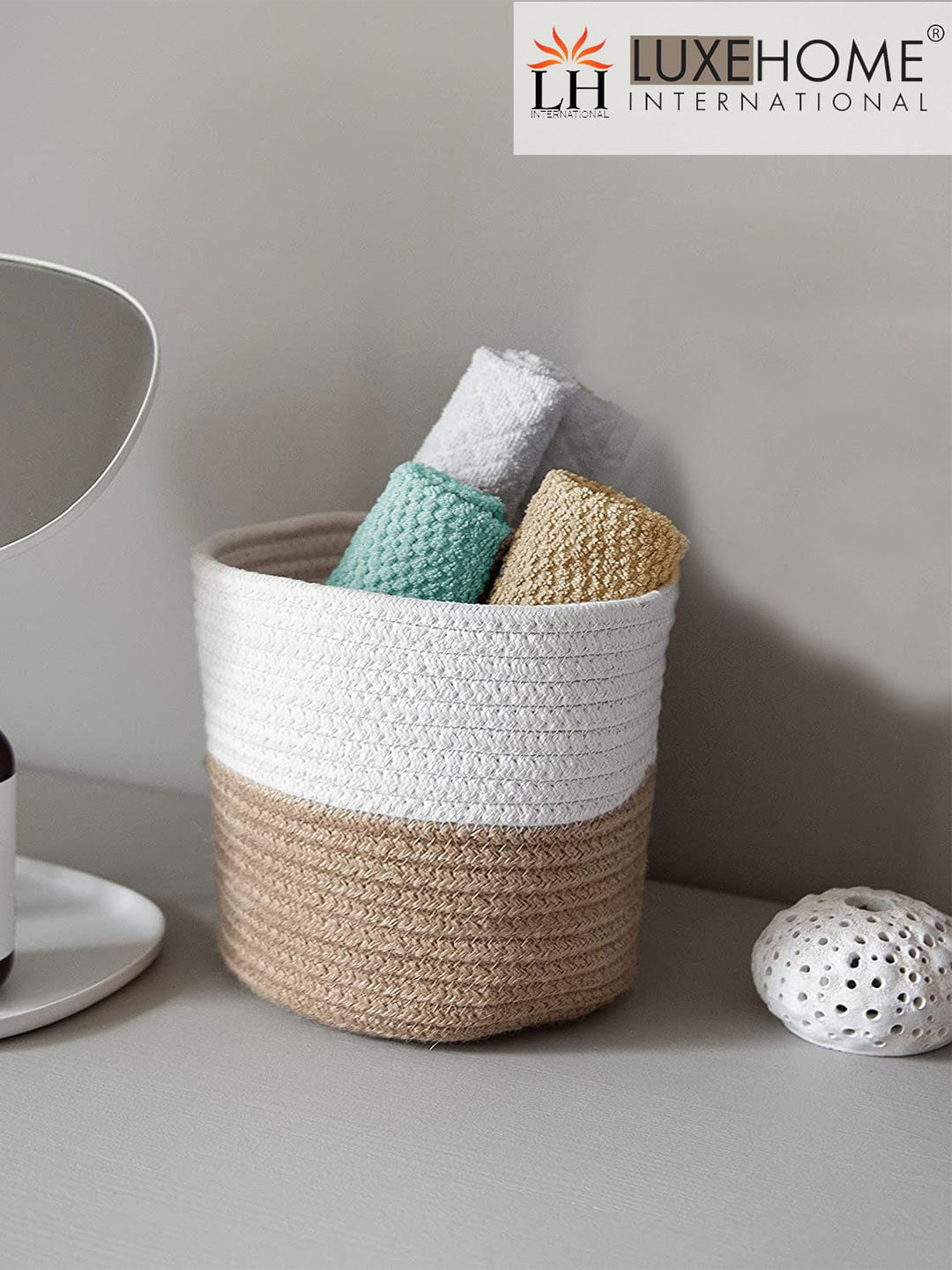 LUXEHOME INTERNATIONAL White & Brown Storage Jute Baskets
