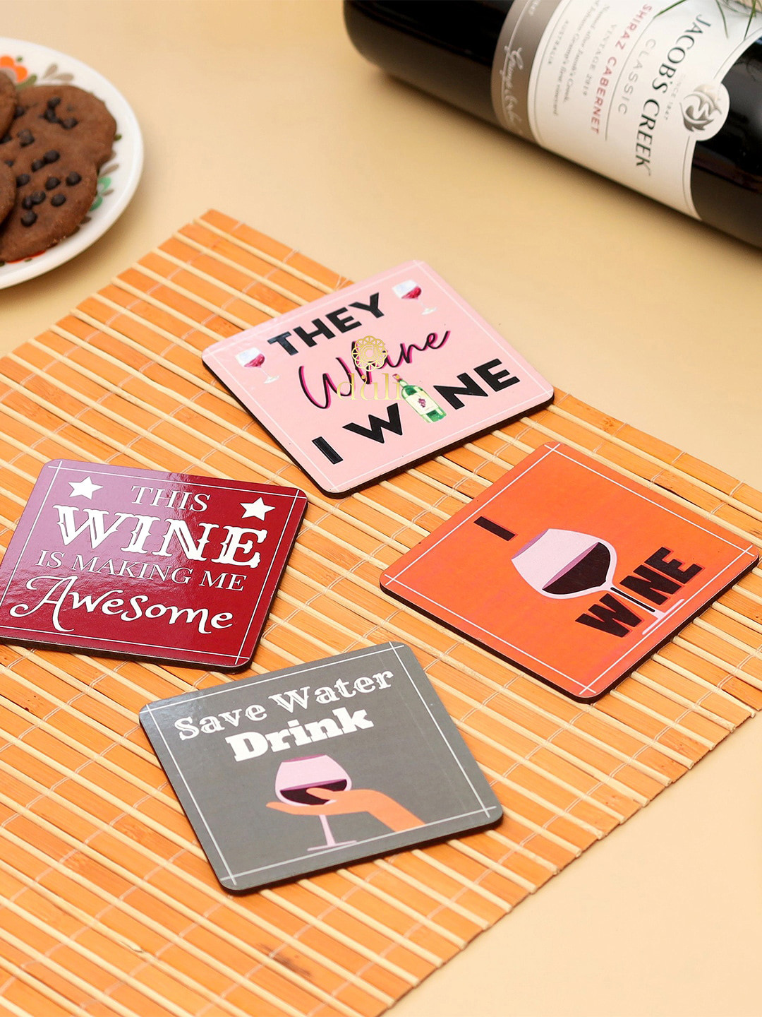 DULI  Set of  4  Printed Wood  Coasters