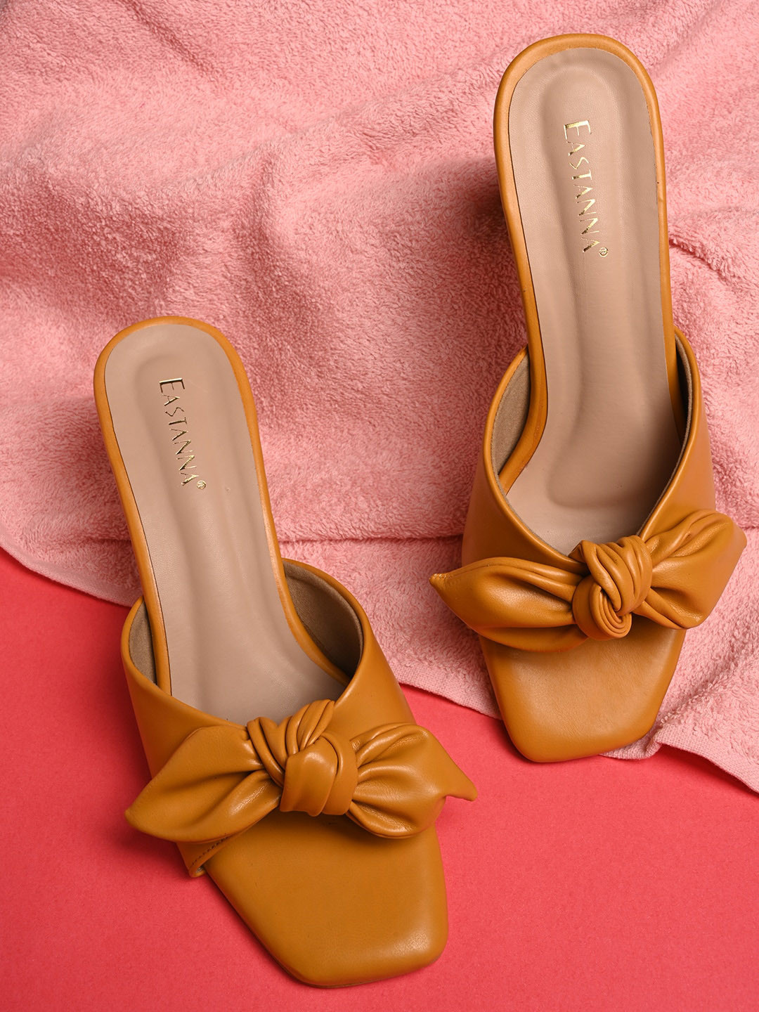 BuckleUp Mustard Block Sandals with Bows