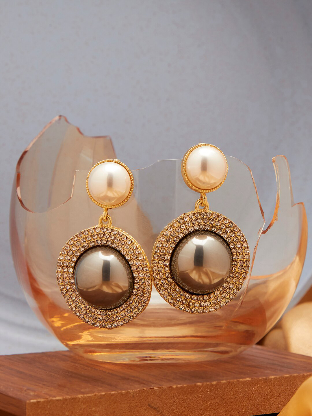 Sohi Gold Toned Contemporary Pearl Drop Earrings