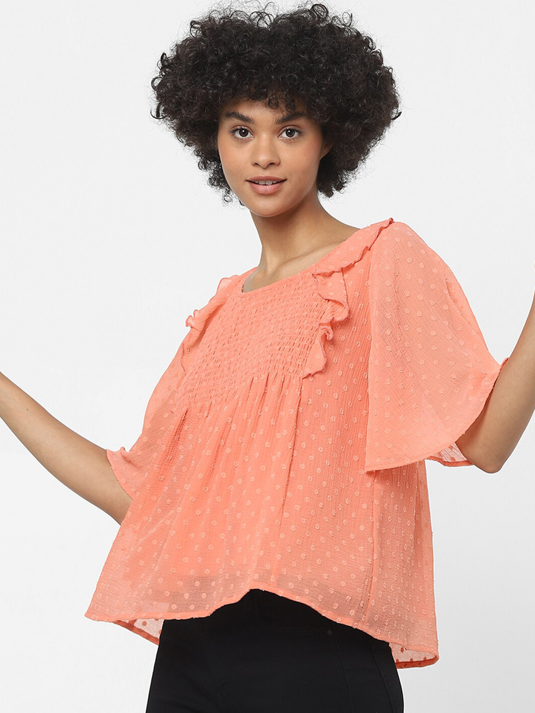 ONLY Women Orange Smocked Top
