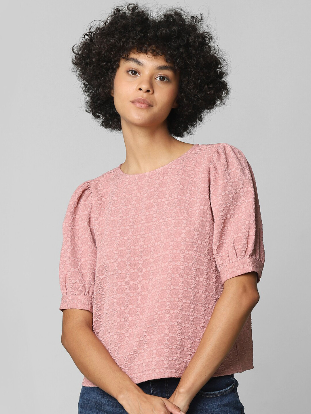 ONLY Pink & chintz rose Print Mandarin Collar Boxy Top