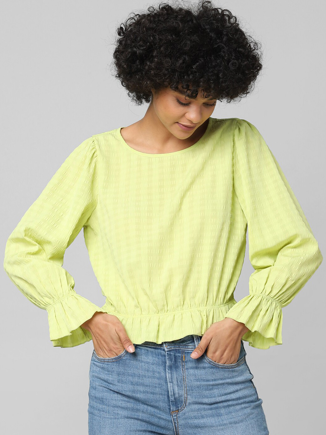 ONLY Green Cinched Waist Crop Top